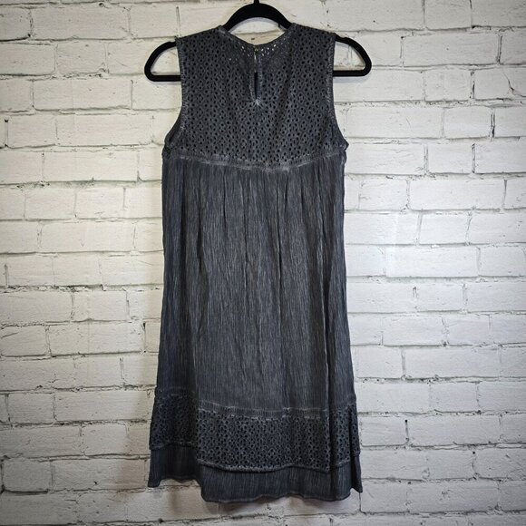 KNOX ROSE SLEEVELESS TUNIC DRESS EYELET LACE CHARCOL GRAY DISTRESSED SIZE XS - Picture 6 of 7